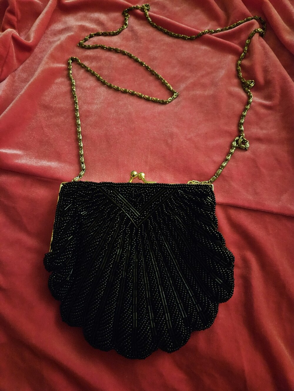 Black Beaded Shell Vintage Evening Crossbody Bag